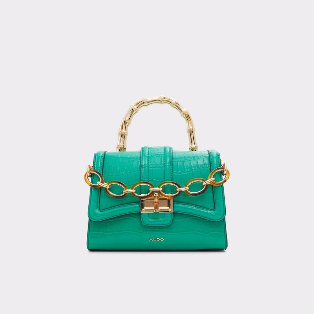 Aldo Dark Green Aubray Top Handle Bag with Gold Chain - Picture 3 of 6
